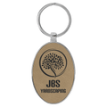 Light Brown 3" x 1 3/4" Laserable Leatherette/Metal Oval Keychain