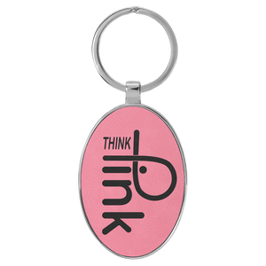 Pink 3" x 1 3/4" Laserable Leatherette/Metal Oval Keychain
