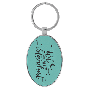 Teal 3" x 1 3/4" Laserable Leatherette/Metal Oval Keychain