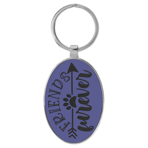 Purple 3" x 1 3/4" Laserable Leatherette/Metal Oval Keychain