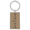 Light Brown 2 3/4" x 1 1/4" Laserable Leatherette/Metal Rectangle Keychain