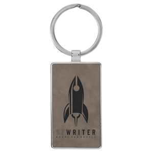 Gray 2 3/4" x 1 1/4" Laserable Leatherette/Metal Rectangle Keychain