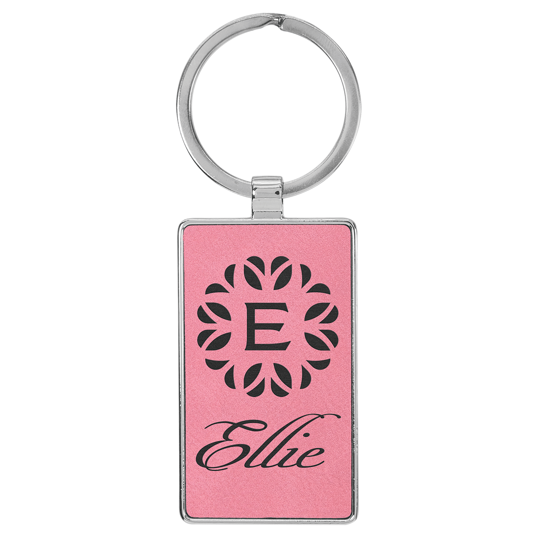 Pink 2 3/4" x 1 1/4" Laserable Leatherette/Metal Rectangle Keychain