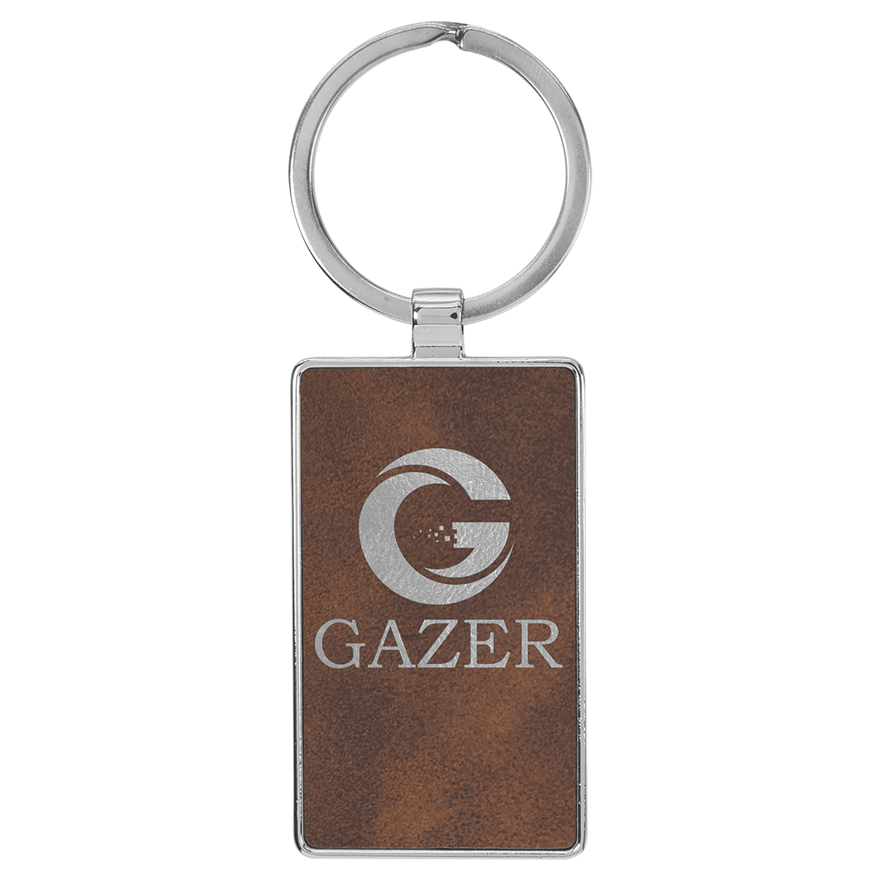 Rustic/Silver 2 3/4" x 1 1/4" Laserable Leatherette/Metal Rectangle Keychain
