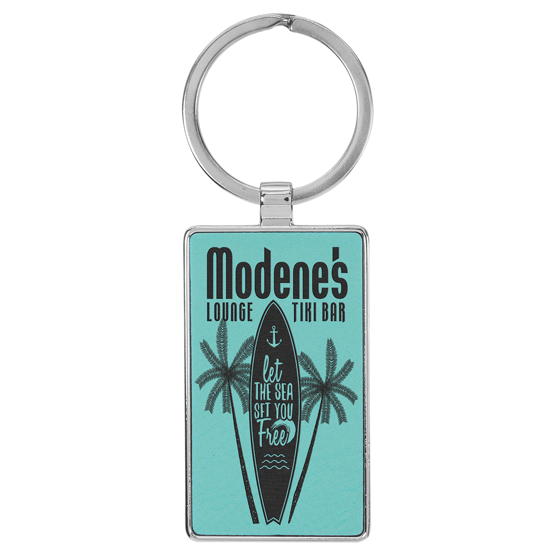 Teal 2 3/4" x 1 1/4" Laserable Leatherette/Metal Rectangle Keychain
