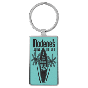 Teal 2 3/4" x 1 1/4" Laserable Leatherette/Metal Rectangle Keychain