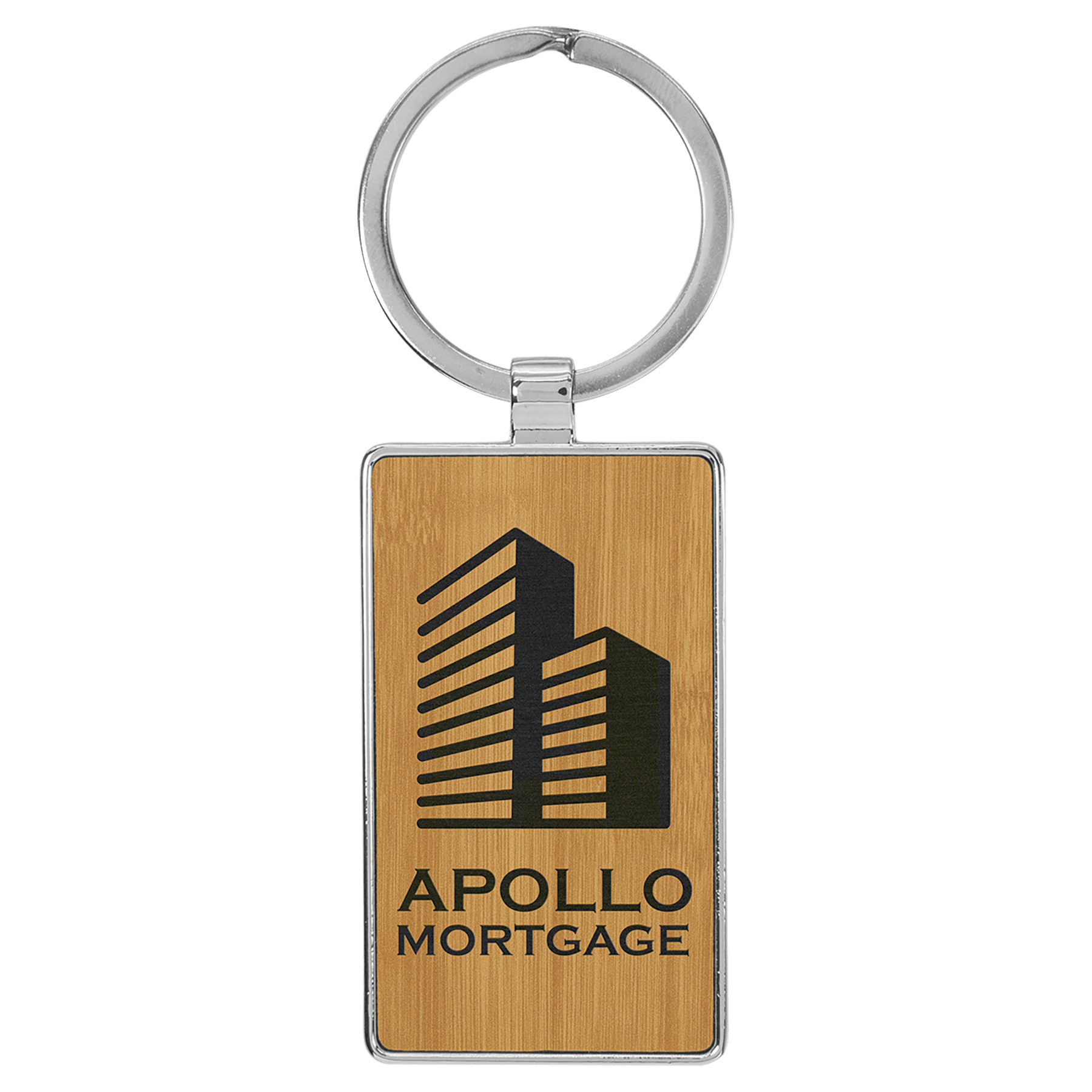 Bamboo 2 3/4" x 1 1/4" Laserable Leatherette/Metal Rectangle Keychain