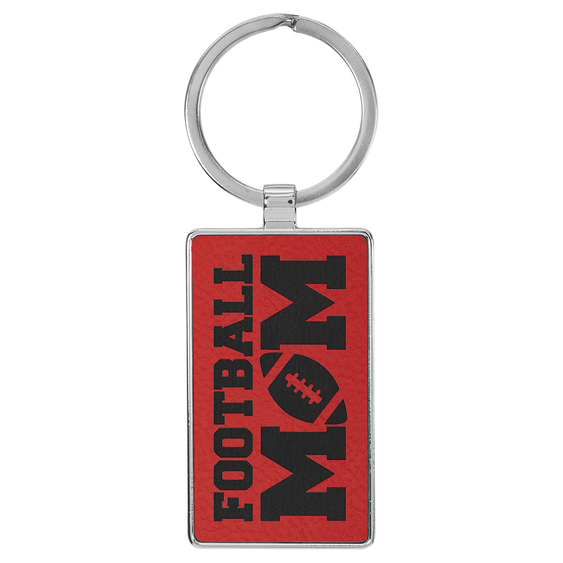 Red 2 3/4" x 1 1/4" Laserable Leatherette/Metal Rectangle Keychain