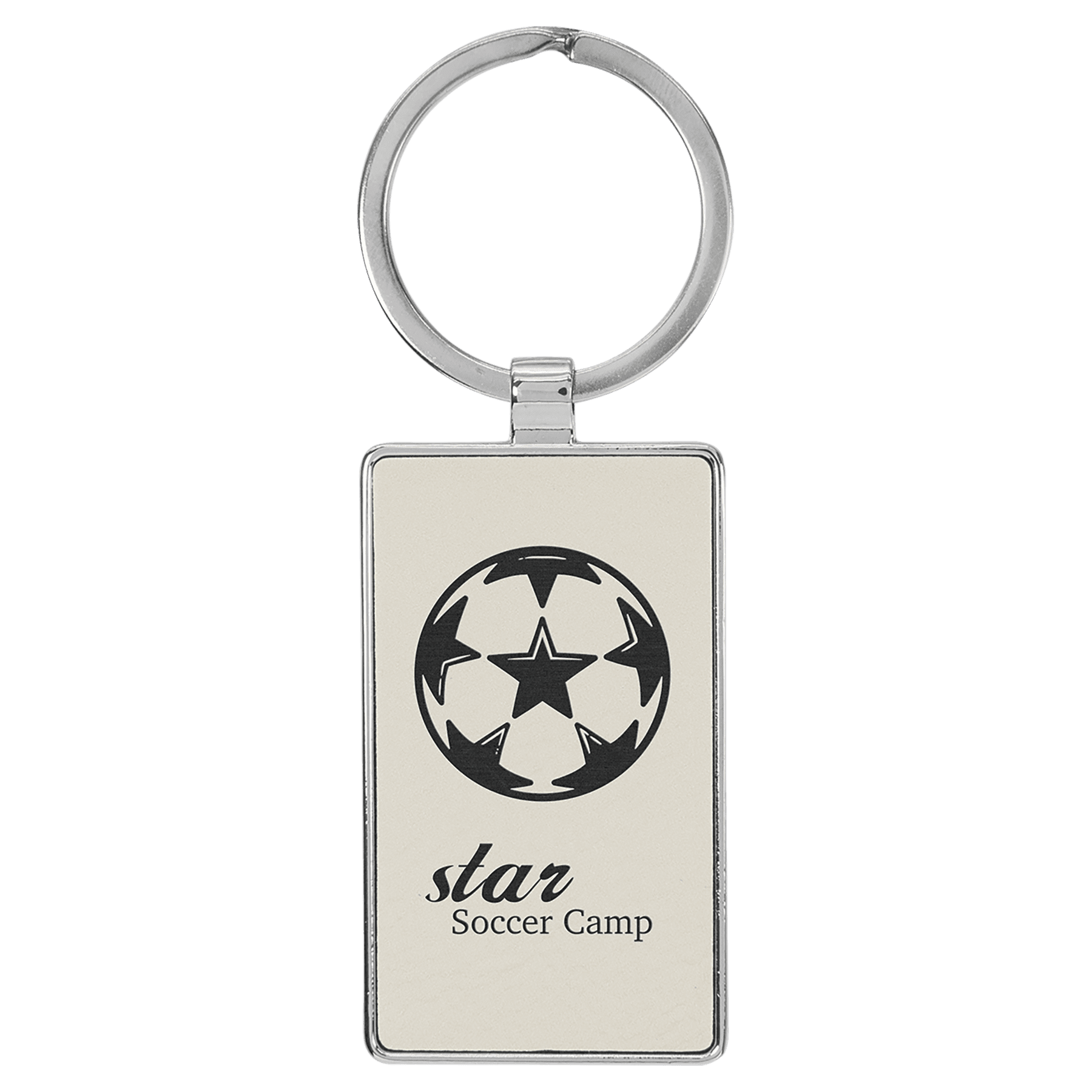 White 2 3/4" x 1 1/4" Laserable Leatherette/Metal Rectangle Keychain