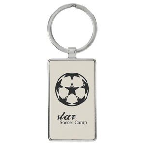 White 2 3/4" x 1 1/4" Laserable Leatherette/Metal Rectangle Keychain