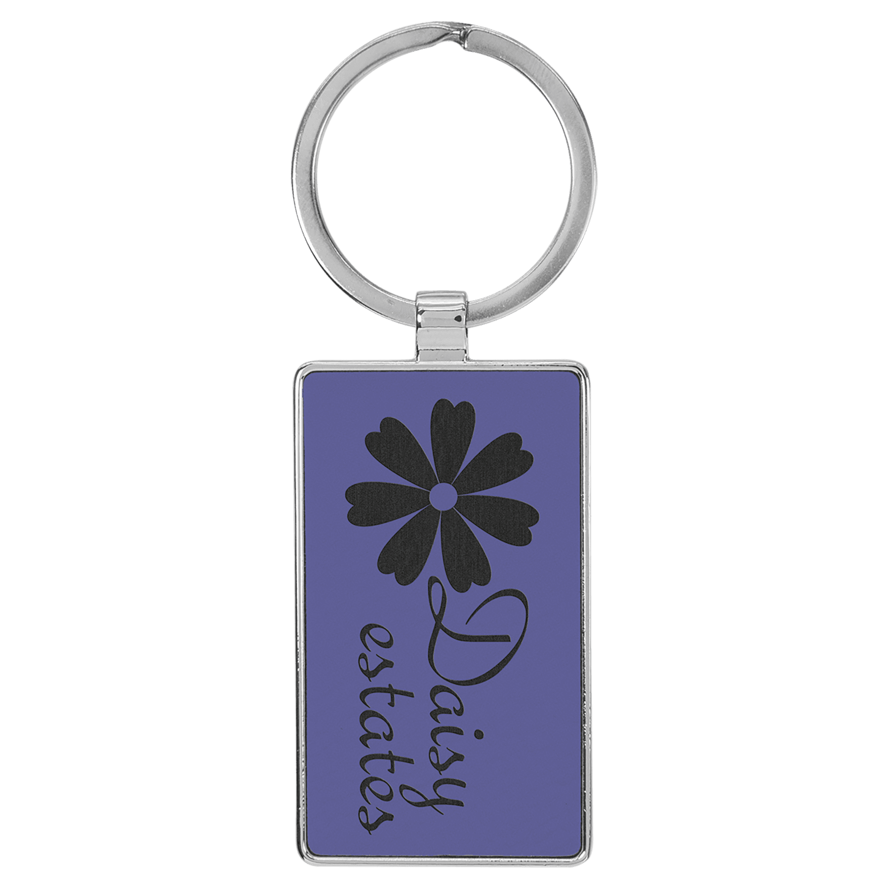 Purple 2 3/4" x 1 1/4" Laserable Leatherette/Metal Rectangle Keychain