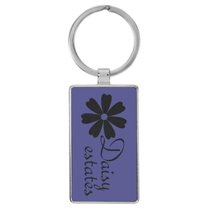 Purple 2 3/4" x 1 1/4" Laserable Leatherette/Metal Rectangle Keychain