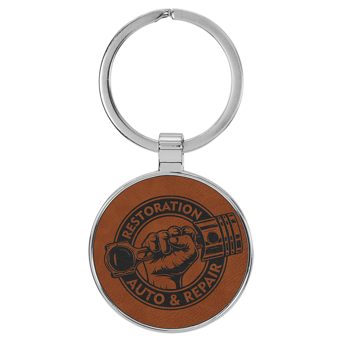 Rawhide 1 1/2" Laserable Leatherette/Metal Round Keychain
