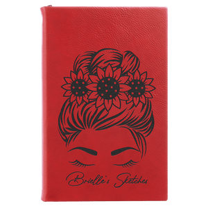 Red 5 1/4" x 8 1/4" Laserable Leatherette Sketch Book with Unlined Notepad