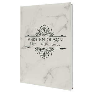White Marble 7" x 9 3/4" Laserable Leatherette Journal with Lined Notepad