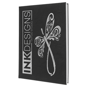 Black/Silver 7" x 9 3/4" Laserable Leatherette Sketch Book with Unlined Notepad