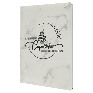 White Marble 7" x 9 3/4" Laserable Leatherette Sketch Book with Unlined Notepad