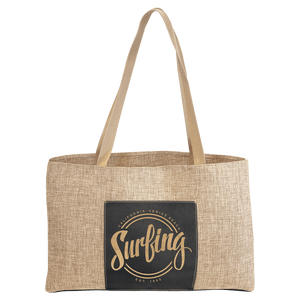 Black/Gold 19" x 12" Burlap Bag with 5" Laserable Leatherette Gusset