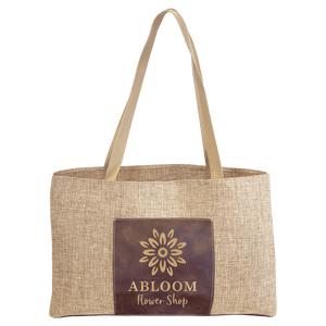 Rustic/Gold 19" x 12" Burlap Bag with 5" Laserable Leatherette Gusset
