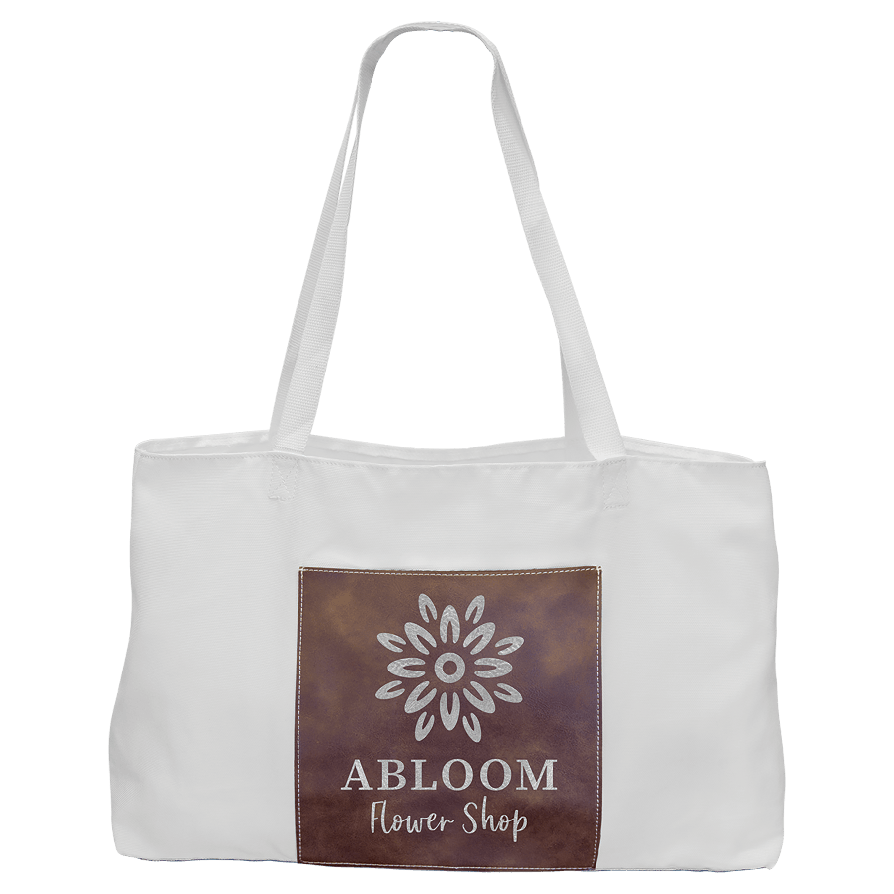 White Bag with 5" Rustic/Silver 19" x 12" Laserable Leatherette Gusset