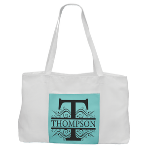 White Bag with 5" Teal 19" x 12" Laserable Leatherette Gusset