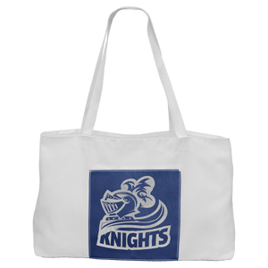White Bag with 5" Blue/Silver 19" x 12" Laserable Leatherette Gusset