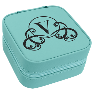 Teal 4" X 4" Laserable Leatherette Travel Jewelry Box with Tan Lining