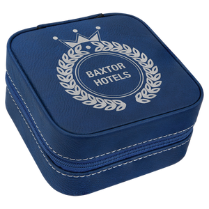 Blue/Silver 4" X 4" Leatherette Travel Jewelry Box with Tan Lining