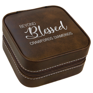 Rustic/Silver 4" X 4" Leatherette Travel Jewelry Box with Tan Lining