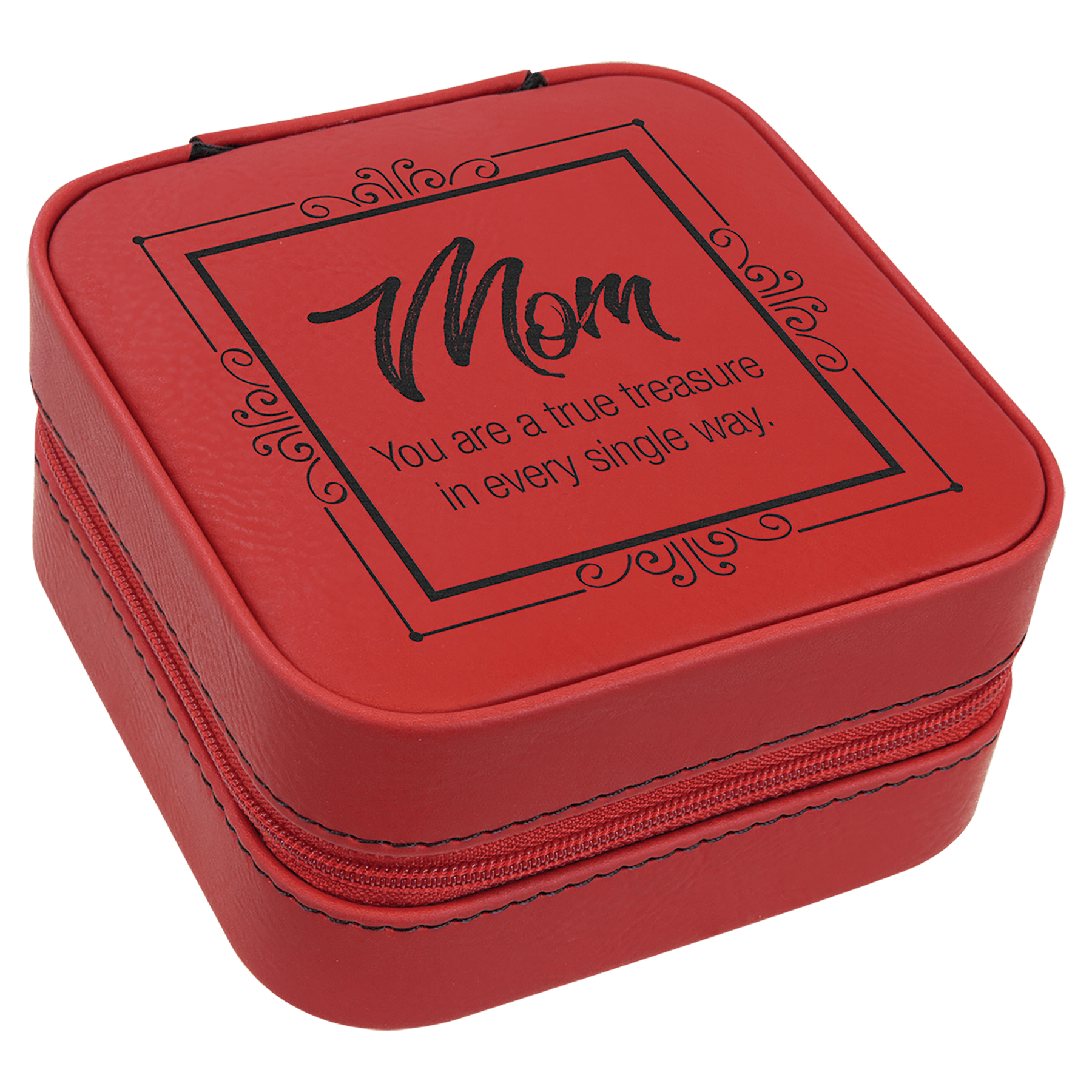 Red 4" X 4" Laserable Leatherette Travel Jewelry Box with Tan Lining