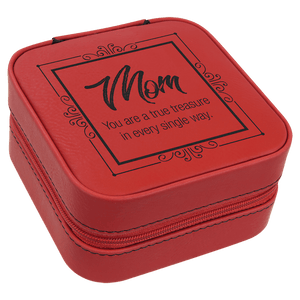 Red 4" X 4" Laserable Leatherette Travel Jewelry Box with Tan Lining