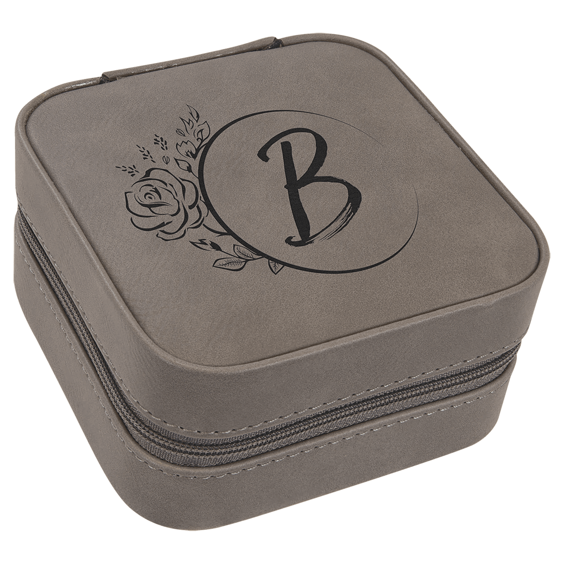 Gray Laserable Leatherette Travel Jewelry Box with Black 4" X 4" Lining
