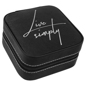 Black/Silver Laserable Leatherette Travel Jewelry Box with Black 4" X 4" Lining