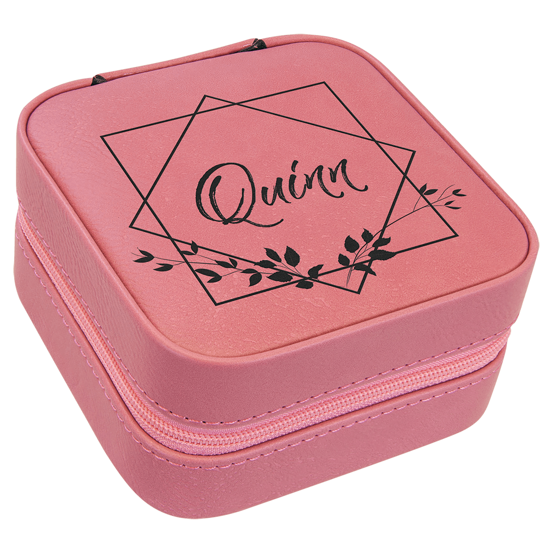Pink Laserable Leatherette Travel Jewelry Box with Black 4" X 4" Lining