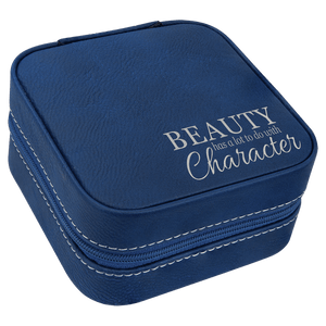 Blue/Silver Laserable Leatherette Travel Jewelry Box with Black 4" X 4" Lining
