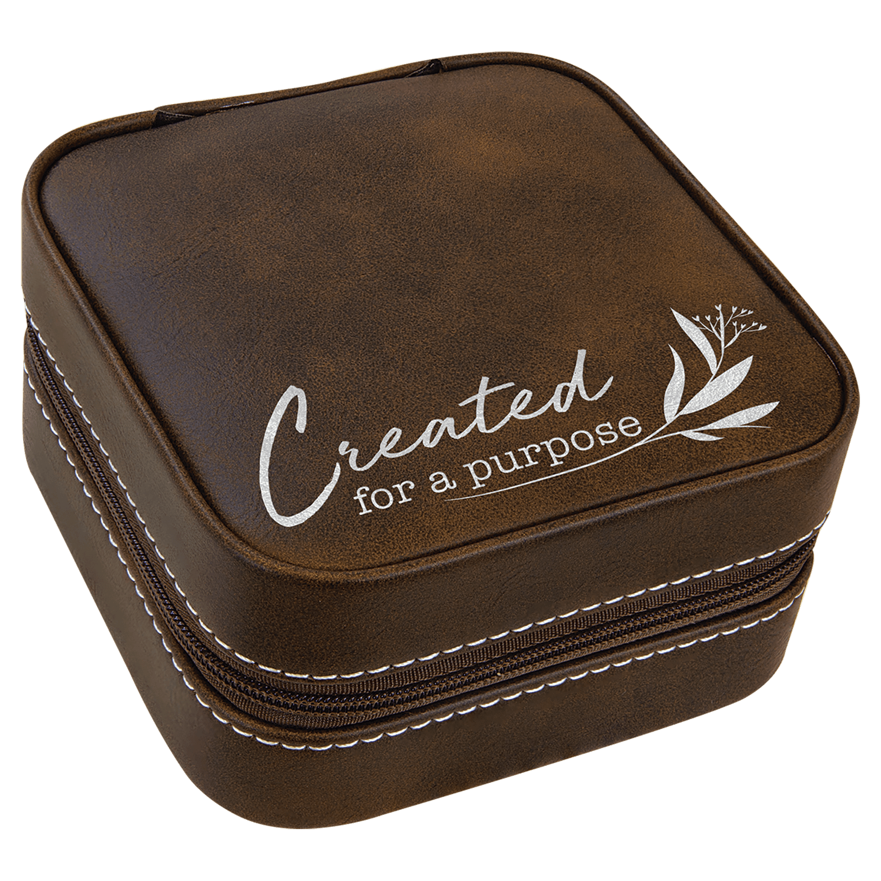 4" X 4" Rustic/ Laserable Leatherette Travel Jewelry Box with Black Lining