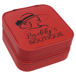 Red Laserable Leatherette Travel Jewelry Box with Black 4" X 4" Lining