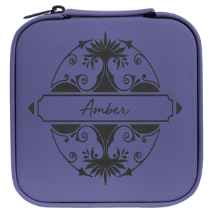 Purple/Black Laserable Leatherette Travel Jewelry Box with Black 4" X 4" Lining