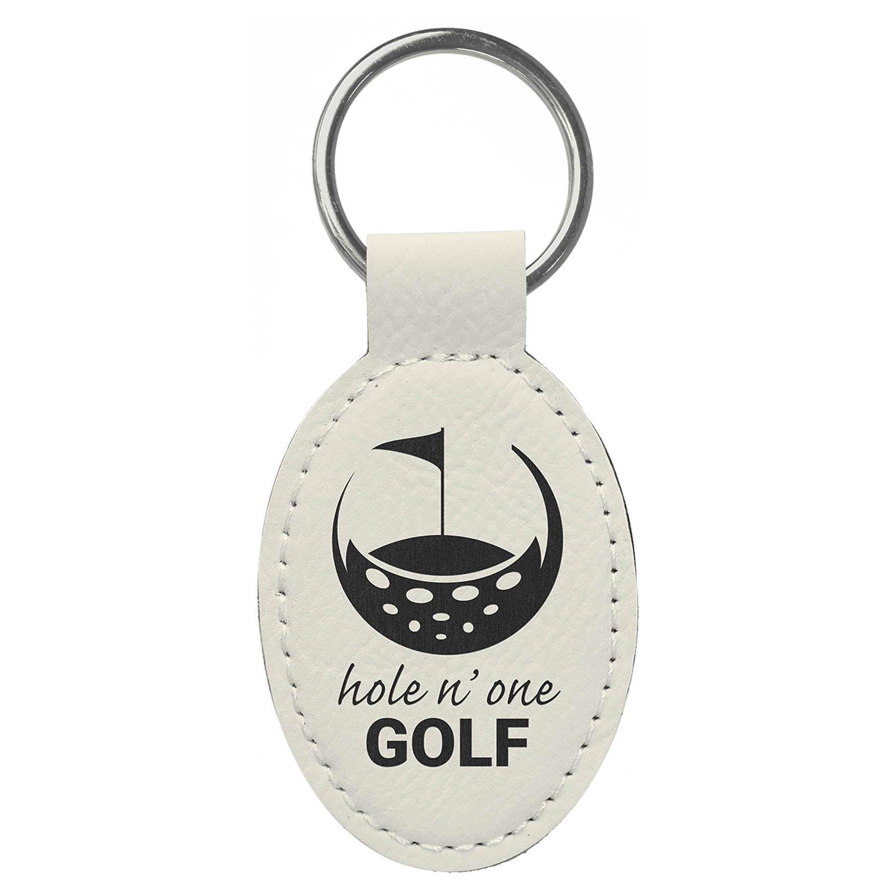 White 3" x 1 3/4" Laserable Leatherette Oval Keychain