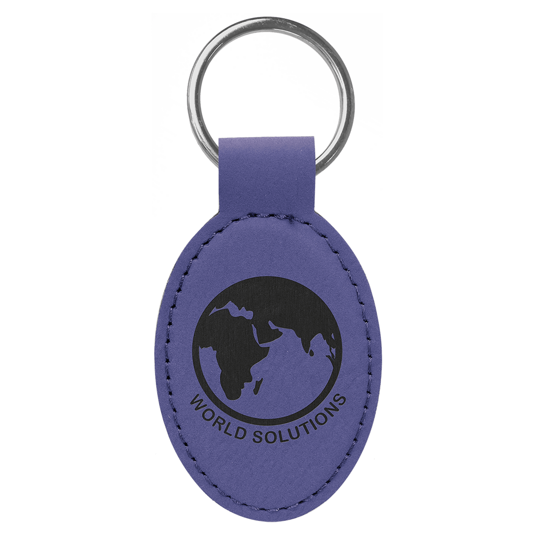 Purple 3" x 1 3/4" Laserable Leatherette Oval Keychain