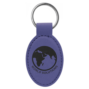 Purple 3" x 1 3/4" Laserable Leatherette Oval Keychain
