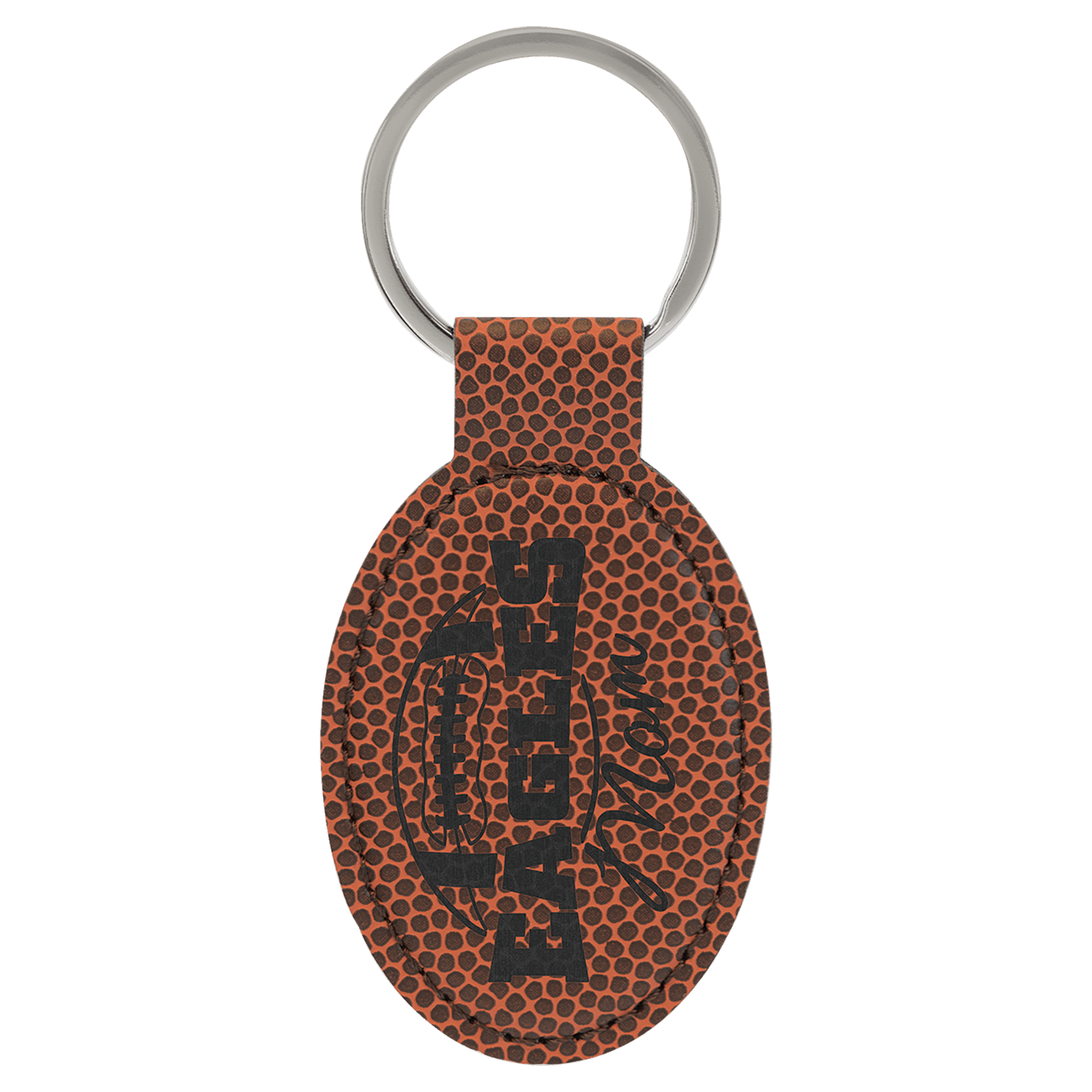 Football 3" x 1 3/4" Laserable Leatherette Oval Keychain