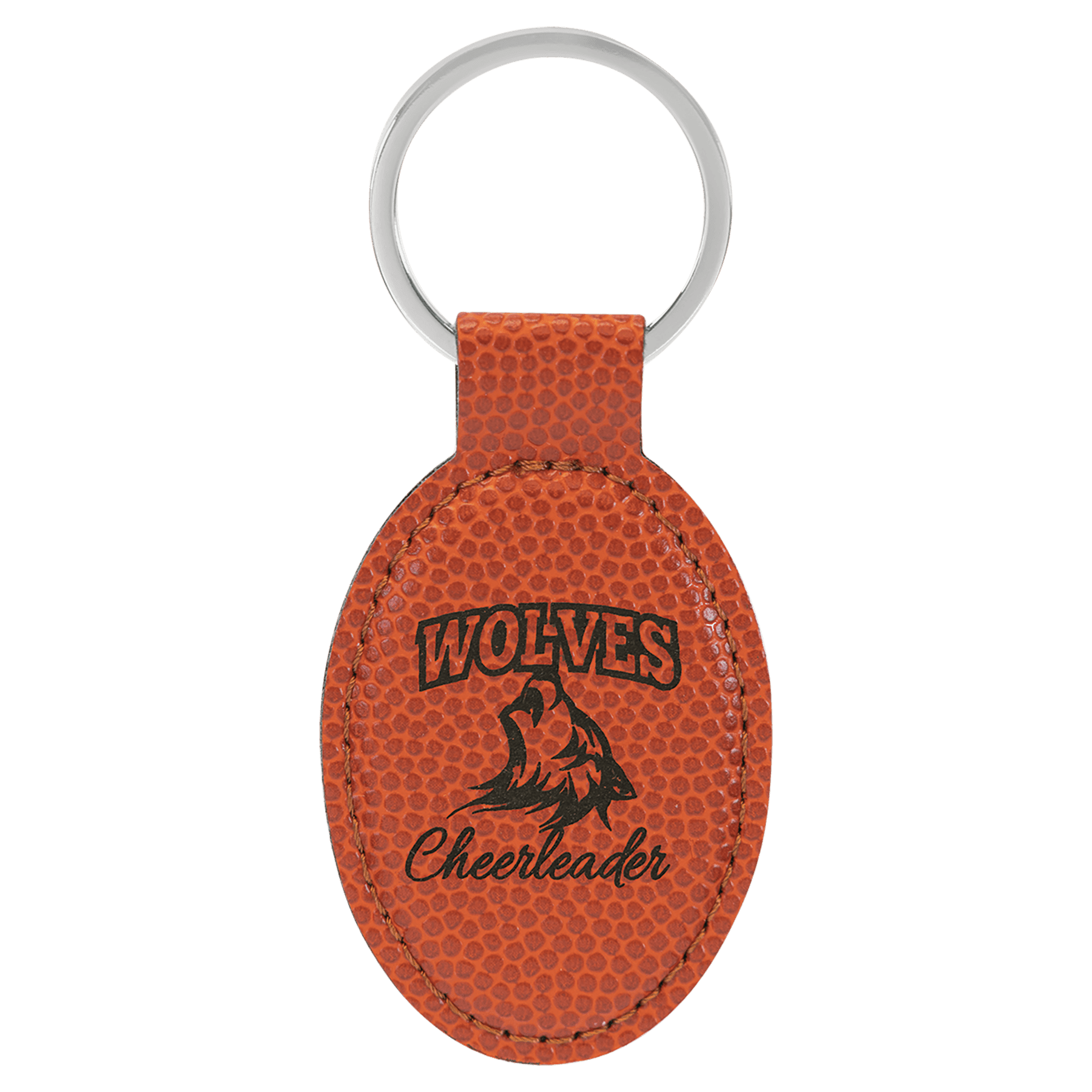 Basketball 3" x 1 3/4" Laserable Leatherette Oval Keychain