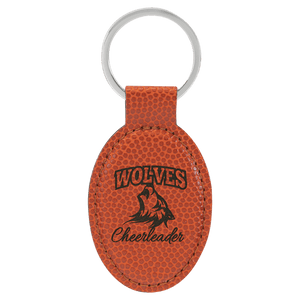 Basketball 3" x 1 3/4" Laserable Leatherette Oval Keychain