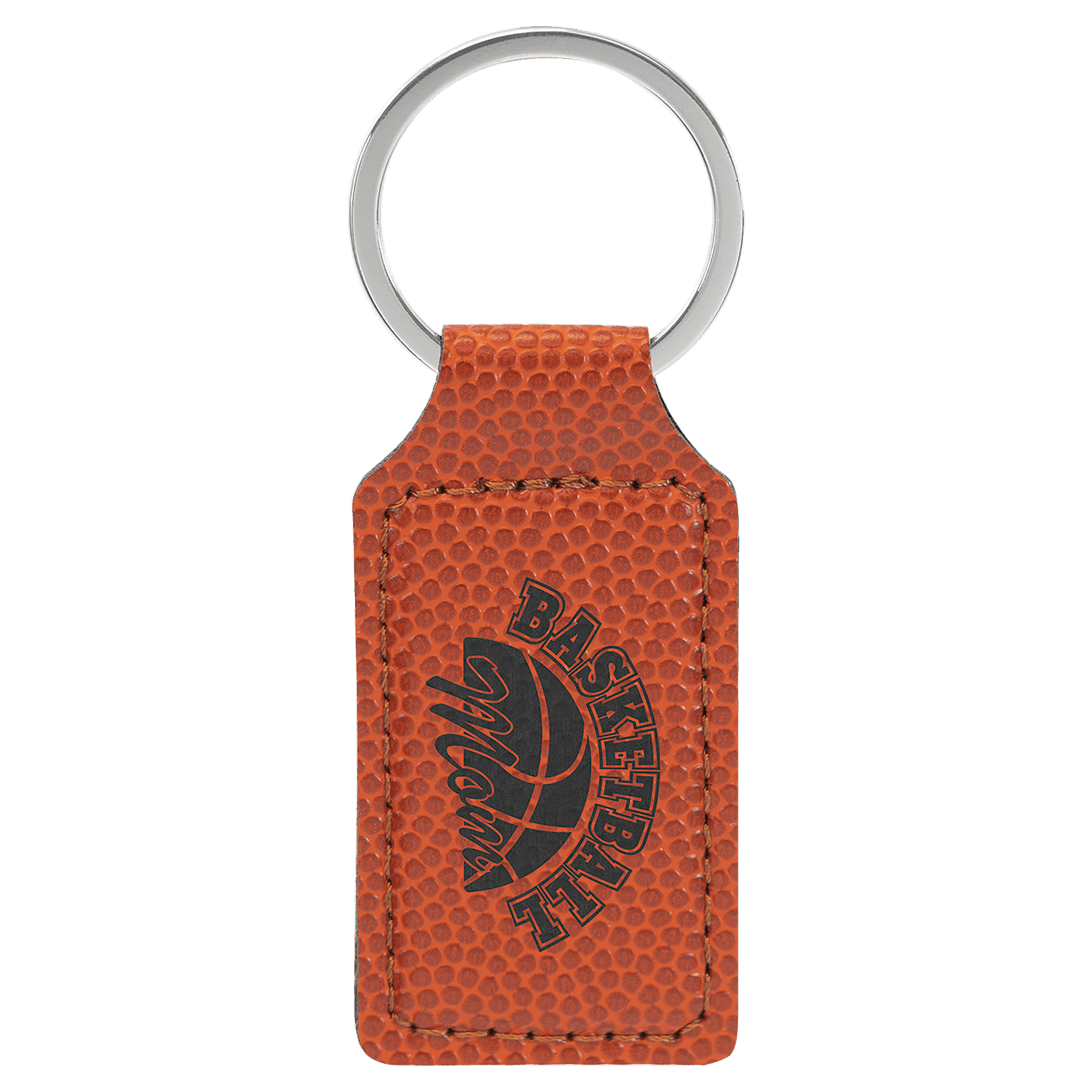 Basketball 2 3/4" x 1 1/4" Laserable Leatherette Rectangle Keychain