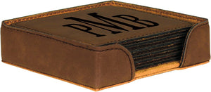 Dark Brown 4" x 4" Square Laserable Leatherette 6-Coaster Set