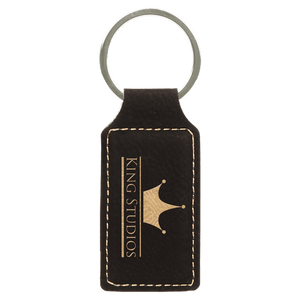 Black/Gold 2 3/4" x 1 1/4" Laserable Leatherette Rectangle Keychain