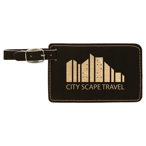Black/Gold 4 1/4" x 2 3/4" Laserable Leatherette Luggage Tag