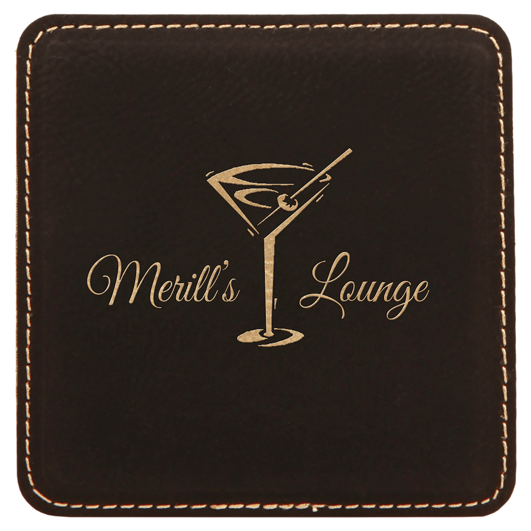 Black/Gold 2 4" x 4" Square Laserable Leatherette 6-Coaster Set