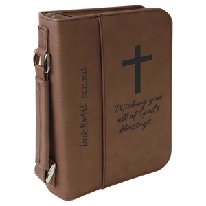 Dark Brown 6 3/4" x 9 1/4" Leatherette Book/Bible Cover with Handle & Zipper